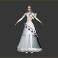 Elegant Detailed 3D Female Character In White Dress With Blue Gold Decorations