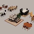 Various Dining Table Sets Featuring Rectangular Round Shapes and Matching Chairs with Rug 3d model