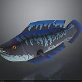 3D Blue Fish With Red Eyes And Blue Textured Patterns On Gray Background
