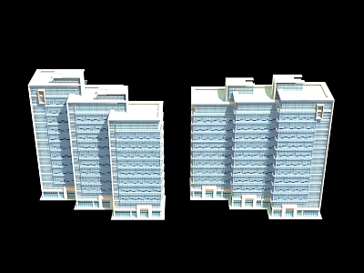 Modern High Rise Commercial Complex With Glass Curtain Walls And Exterior Design 3d model