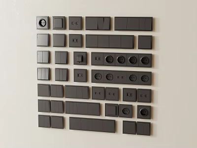 Black Switch Panels Arrangement On Light Wall 3d model