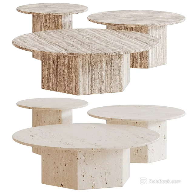 Beige Marble Round Dining Tables In Various Sizes With Modern Minimalist Design 3d model