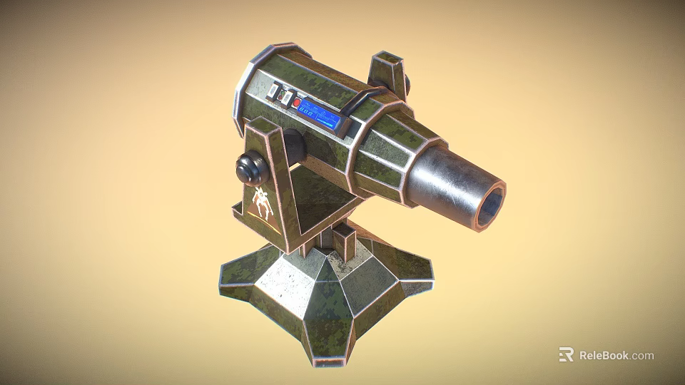 Military Weapon Turret With Metallic Structure Stable Base And Control Panel 3d model 