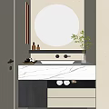 Elegant Modern Bathroom Vanity With Round Backlit Mirror And Marble Countertop 3d model