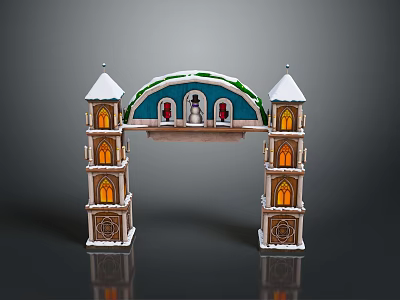 Scenic View of Snow Capped Towers With Arched Gateway And Illuminated Windows 3d model