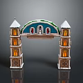 Scenic View of Snow Capped Towers With Arched Gateway And Illuminated Windows