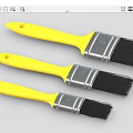Three Yellow Handle Paintbrushes Featuring Black Bristles And Metal Ferrule For Daily Use