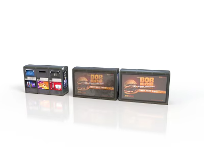 Black Electronic Device Box And Brown BOB Snack Boxes With Interface And Burger Design 3d model