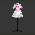 Cute Pink Maid Dress With White Apron Colorful Bows And Lace Trim
