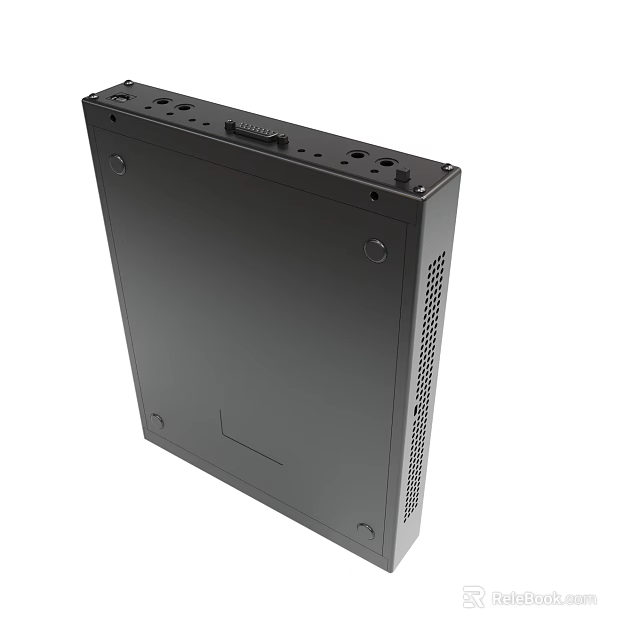 Black Electronic Device Rear Panel Enclosure With Ventilation Holes And Screw Mounts 3d model 