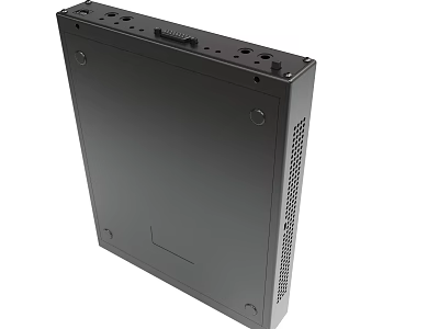 Black Electronic Device Rear Panel Enclosure With Ventilation Holes And Screw Mounts 3d model
