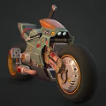 Futuristic Motorcycle With Green And Red Body Accents Blade Like Components And Large Wheels