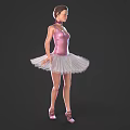 Woman in Pink Ballet Tutu Standing Gracefully Against Dark Background with Pointe Shoes