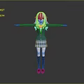 Anime Girl Character With Light Green Hair In Blue School Uniform And Pink Bow