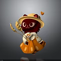 Red Cat Wearing Yellow Hat With Heart In Orange Leaf Dress Holding Wheat Ears