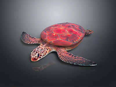 Vibrant Red Orange Patterned Sea Turtle Featuring Intricate Shell Design And Webbed Flippers 3d model