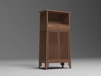 Traditional Wooden Decorative Cabinet With Vertical Slats Drawers And Open Shelf 3d model