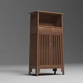 Traditional Wooden Decorative Cabinet With Vertical Slats Drawers And Open Shelf