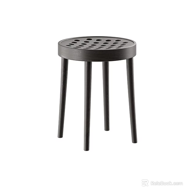 Modern Black Stool With Circular Perforated Top And Slender Legs 3d model