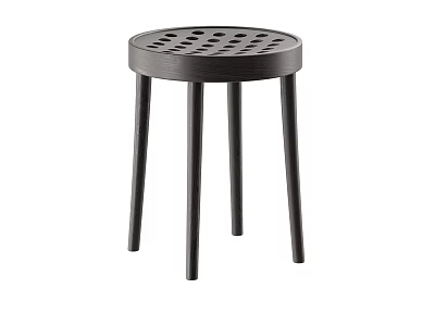 Modern Black Stool With Circular Perforated Top And Slender Legs 3d model