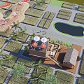 Rural Landscape Design With Farm Fields Pond Palm Trees And Traditional Cottages