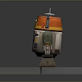 Orange Top White Body Robot Character With Antenna Mechanical Arms And Legs On Gray Platform