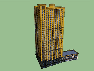 Tall Yellow High Rise Building With Multiple Windows And Commercial Podium 3d model
