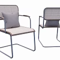 Modern Dining Chairs With Woven Back Seat And Gray Cushion On Metal Frame