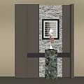 Modern Entryway Design With Wooden Walls Decorative Painting And Marble Console