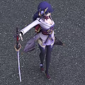 Game and Movie Character With Purple Hair Holding Long Sword In Purple White Outfit