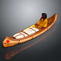 Traditional Wooden Canoe With Person In Yellow Clothing Black Hat Red Dot And White Seats