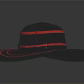Black Wide Brim Hat With Red Circular Bands And Sleek Speckled Surface