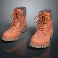 Brown Leather Work Boots With Lace Up Design Thick Soles And Gray Cuffs