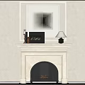 Elegant White Marble Fireplace Interior With Mirror Framed Photo And Table Lamp