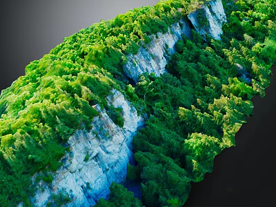 Scenic Cliff Terrain Adorned With Lush Green Vegetation And Natural Rock Formations 3d model
