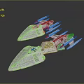 Futuristic Sci Fi Spaceship Models With White Structure Streamlined Design Blue Red Accents 3d model