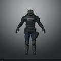 Police Tactical Uniform With Protective Vest Helmet Blue Pants And Boots