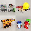 Organized Hardware Tools Storage with Tool Rack Cart Paint Cans and Safety Gear