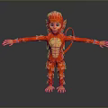 Red Monkey Doll With Yellow Eyes Stretching Arms On Gray Background 3d model