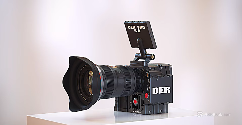 DER Professional Digital Camera With Large Lens LCD Screen And Black Body Design 3d model