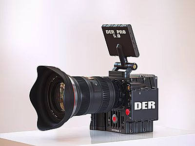 DER Professional Digital Camera With Large Lens LCD Screen And Black Body Design 3d model