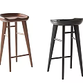 Modern Simple Design Bar Stools With Wooden And Black Curved Seats And Tall Legs