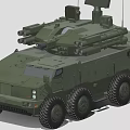 Green Military Tank With Multiple Wheels Top Mounted Weapons And Antennas