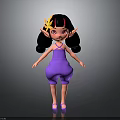 Cute Fantasy Character With Black Pigtails Yellow Flower Headpiece Pointed Ears Purple Outfit Pink Eyes