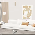 Modern Light Beige Chaise Lounge With Cozy Pillows Wooden Elements And Abstract Painting