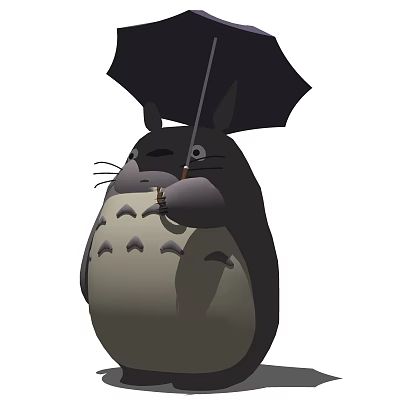 Adorable Totoro Plush Toy Holding Black Umbrella With Soft Design 3d model
