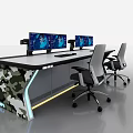 Functional Desk with Camouflage Design LED Strip Lights Dual Monitors and Ergonomic Office Chairs