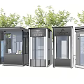 Modern Security Booths With Various Designs And Green Trees In Background 3d model