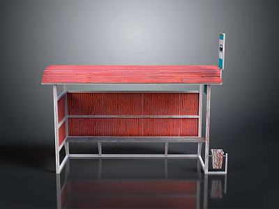 Red Stall Structure With Red Countertop And Slatted Panel White Frame 3d model