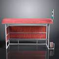 Red Stall Structure With Red Countertop And Slatted Panel White Frame